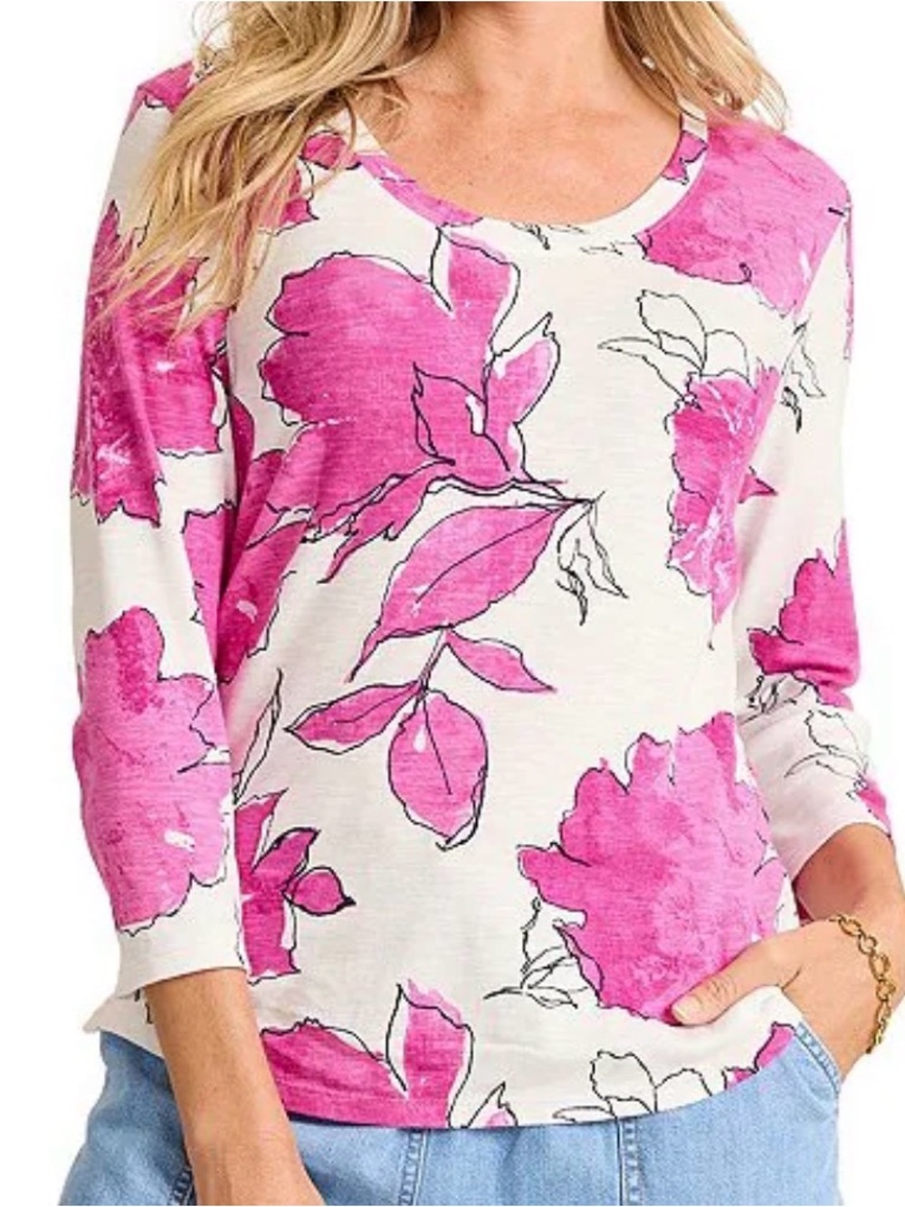 Tommy Bahama Ashby Isles Gilded Petals Scoop Neck 3/4 Sleeve Tee
